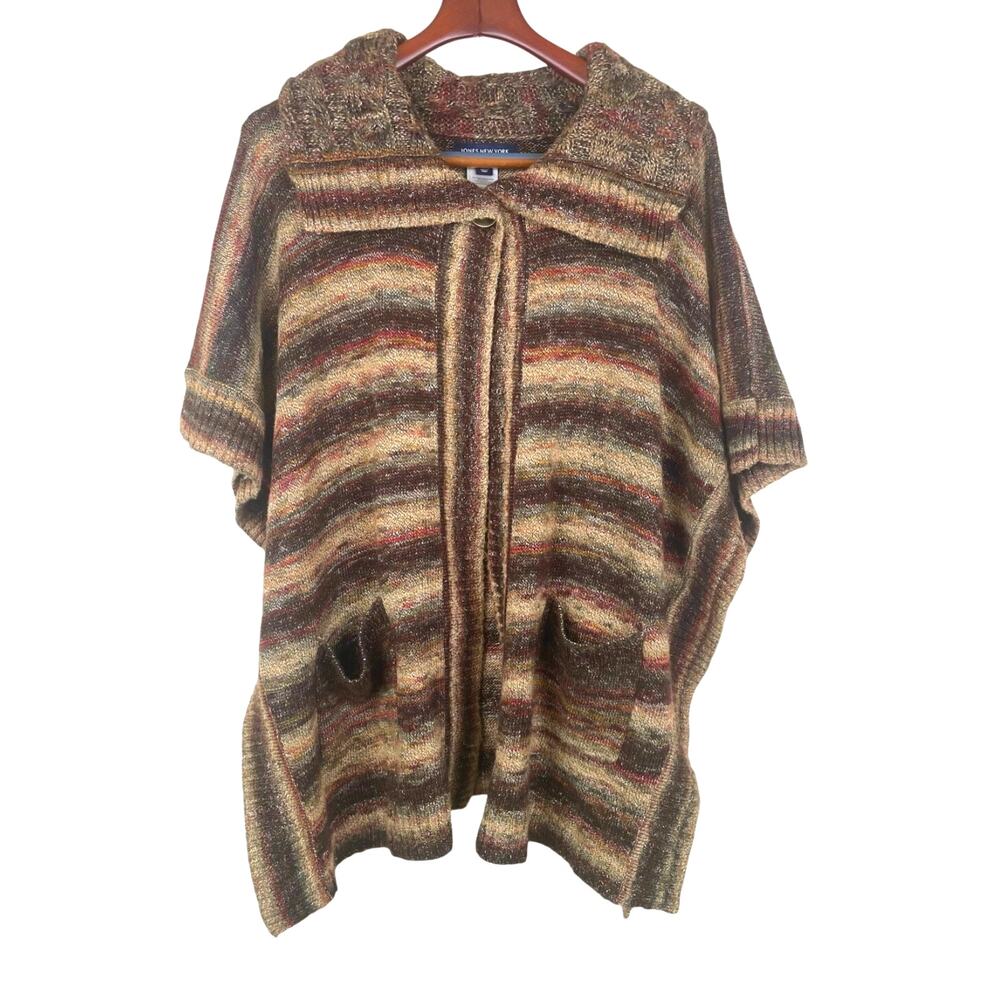 Womens‎ Cardigan Poncho M/L Cottage Chunky Oversized Cozy Earthy Brown Boho